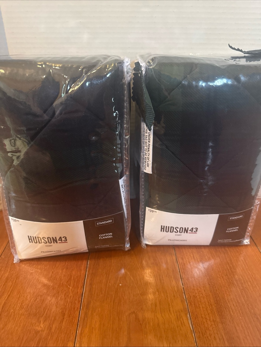 2 Pkgs Total Of 4 Hudson 43 Standard Cotton Flannel Navy Tartan Pillowcases New